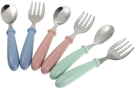 JOINPAYA Lot De 6 Cuillères Et Fourchettes Pour Bébé En Acier Inoxydable Faciles À Saisir Idéales Pour Les Tout-petits