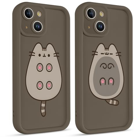 Yimctoie 2 Stück Handyhülle für iPhone 14 6.1, Anime Cartoon Cute Katze Pusheen Cat Manga Muster mit Weich TPU Silikon Schutzhülle Kawaii Case Stoßfest Kratzfest Bumper Cover, Pfote