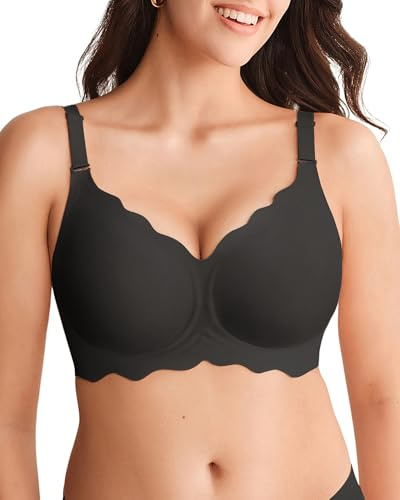 SHARICCA Glatter BH Damen Ohne Bügel Tiefem V-Ausschnitt Push Up BHS Bralette Soft Bequem BH Bügellos Bustier