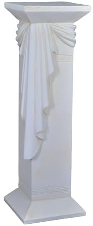 Cinar Griechische Dekosäule mit Goldener Drapierung, Antik Beistelltisch, 80 cm Höhe, 30 cm Breite, Weiß (Beige)