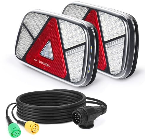 Yuanjoy Anhänger Rücklichter Kit 12V/24V Wasserdicht Blinker, Bremse, Rücklicht, Rückwärts, Nebel, Reflektorlicht mit 2 Stück 5.5m langem 6 adrigem Kabel für LKW Wohnwagen LKW Van Traktor