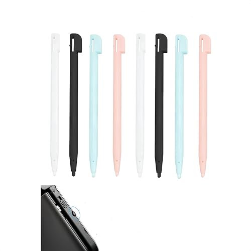 Stylet DS,8PCS Stylets Tactiles pour NDS, 3DS Lite, DSL, NDSL - Accessoires de Jeu Précis et Durables en 4 Couleurs (Noir, Blanc, Rose, Bleu) pour Améliorer Votre Expérience de Jeu