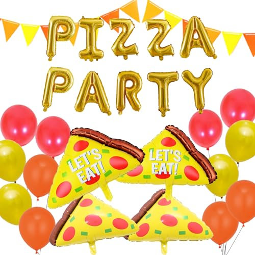 Pizza Party Balloon Decorations - 27 Pcs Pizza Party Letter Balloons Pizza Foil Balloons Triangle Bunting for Baby Shower Decorations