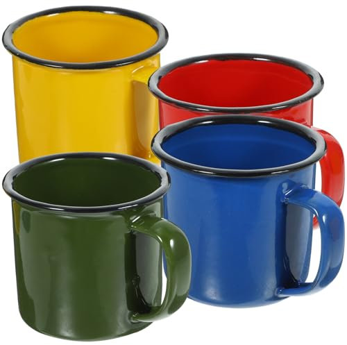 Zerodeko Tazza Da Campeggio Smaltata Da 4 Pezzi Tazza Da Caffè Per Esterni Con Manico Tazze Da Viaggio Portatili Tazze Da Caffè In Metallo Per Cucina Da Campeggio E Zaino In Spalla