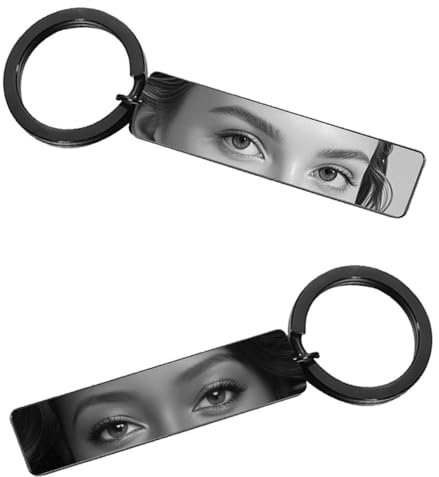 Benutzerdefinierter Schlüsselanhänger Personalisiert Gravierten Augen Foto Schlüsselanhänger Edelstahl Einzigartiges Paar Geschenk Gravur Auge des Verliebten für Männer Frauen, 4 Farben