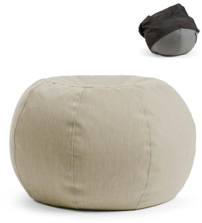 mokebo® Outdoor Pouf o. Hocker 'Der Kugelige' mit Schutzhülle 60x45cm für Balkon & Garten Sitzhocker rund, Bodenkissen, Sitzpouf, Fußhocker & Beistelltisch mit EPS-Perlen Füllung in Sand