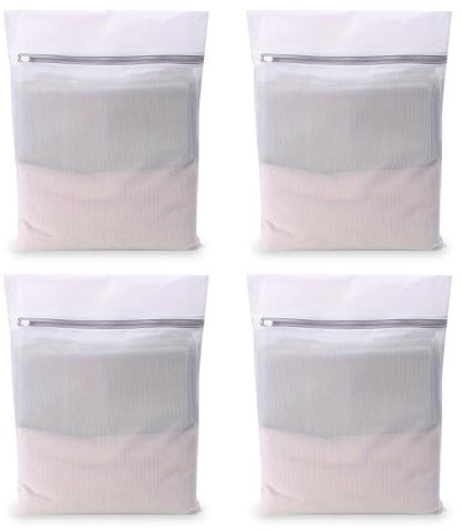 4 PCS Mesh Laundry Bags, Washing Machine Wash Bags, Reusable and Durable Laundry Bag with Zips for Delicate Blouse, Hosiery, Underwear, Bra, Lingerie, Travel Clothes (30x40cm)