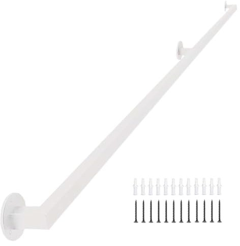 Corrimano a parete per scale 1-6 metri | Ringhiera per scale in ferro battuto | Guida a gradini per interni ed esterni | Tubo zincato bianco (90 cm)