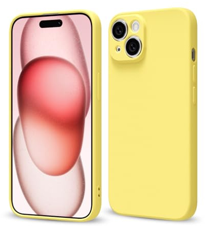 Svaove for iPhone 15 Phone Case Liquid Silicone, Thin Ultra Slim Minimalist Phone Cover, Girly Cute Plain Bright Solid Color Matte Soft Rubber Jelly Gel Plastic TPU Bumper, Yellow