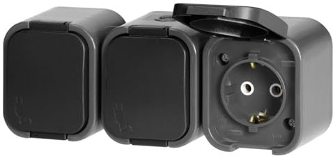Aufputz Steckdose 3-Fach IP54, Serie SPX grau-schwarz