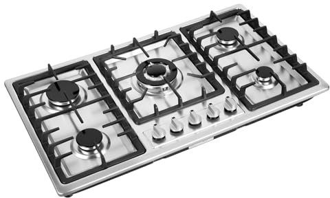 Gaskochfeld 5 Flammig, 86 cm Edelstahl Gasherd Einbauherd, 5 Brenner Gas Kocher für Erdgas und Flüssiggas