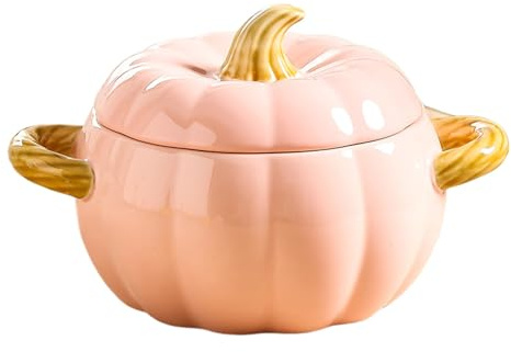 Cocotte En Céramique AntiadhéSive Avec Couvercle, Compatible Micro-Ondes Et Lave-Vaisselle, Avec Poignée, Pour Dessert Ou Soupe, Décoration Pour Thanksgiving, Halloween, Fête De Citrouille (Rose)