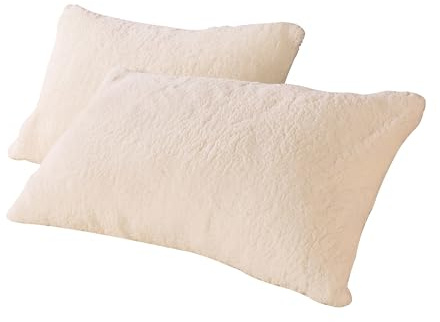 Downland Huggleland Teddy Fleece Pillow - Sherpa Fleece Bed Pillow, Warm & Cosy Plush Thermal Pillow for Winter, Soft Teddy Bear Fabric, Machine Washable - 48x74cm, Cream (1 Pack)