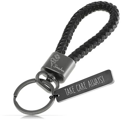 Flanacom Schlüsselanhänger Personalisiert mit Wunschgravur Geschenke für Ihn Freundin Frau Freitext und verschiedene Symbole möglich 12.3 x 3.4 x 0,2 cm