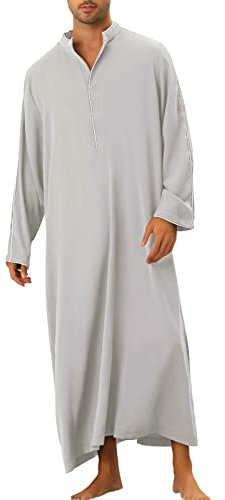 DABASHAN Kaftan Herren Muslimische Robe Islamische Royalty Dubai Robe Lange Ärmel Abaya Islamisch Thobe Ramadan Gebetskleidung Muslimische Kleidung mit Reißverschluss (b-Grey, M)