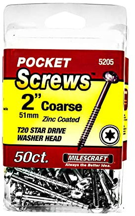 Milescraft 5205 Wood Pocket Hole Screws - #7 x 2 Washer Head with Coarse Thread (50pc.), Torx Drive Self-Tapping, for Indoor Use