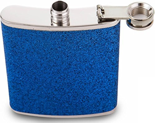 7oz Stainless Steel Hip Flask with Glitter Wrap (Blue)