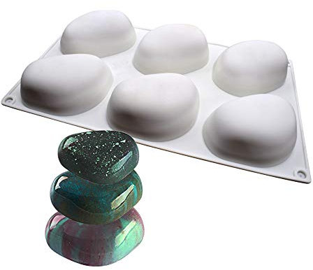 XiaoShenLu Moule à gâteau en silicone - moules de bricolage fait à la main de cuisson 3D, 6 trous forme de pierre, blanc