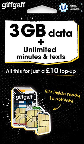Giff Gaff Sim Karte mit 3gb Daten und Unbegrenzte Minuten und Texte, Kein Vertrag (Aufstockung Upon Aktivierung Benötigt)
