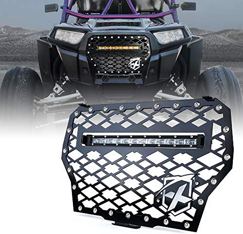 Xprite Schwarzes Stahl-Frontgitter mit 60 W LED Bernstein-Lichtleiste für 2017–2018 Polaris RZR 1000 XP Turbo