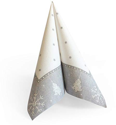 50 Servietten Cottone Dinner stoffähnlich Xmas silber/Schneeflocken / Winter/Weihnachten 40x40cm