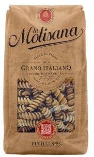 La Molisana, Fusilli Integrali n. 28, Pasta Integrale da Solo Grano Italiano - Trafilata al Bronzo, Ricca di Fibre, Ruvida e Tenace con Eccellente Tenuta in Cottura - Confezione da 500g
