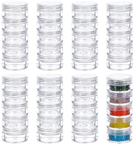 BENECREAT 40 PCS Plastic Stackable Bead Storage Containers Clear Round Bead Storage Jars for Crafts, Small Items, Beads, Jewelry Findings