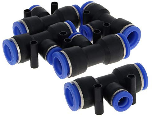 Lot de 5 raccords en T PEG12-8 en plastique à 3 voies avec réduction des connecteurs pneumatiques de 12 mm à 8 mm Bleu