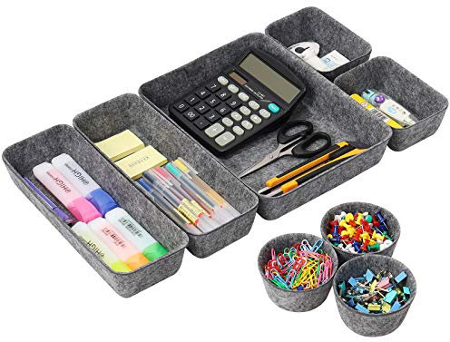 Desk Supplies Organisers, 8 Set Felt Drawer Organisers Dividers Stationery Stroage Boxes Desktop Dresser Makeup Cosmetics Boxes Utility Storage Bins Trays Holder Sorter for Home Office Storage - Gray
