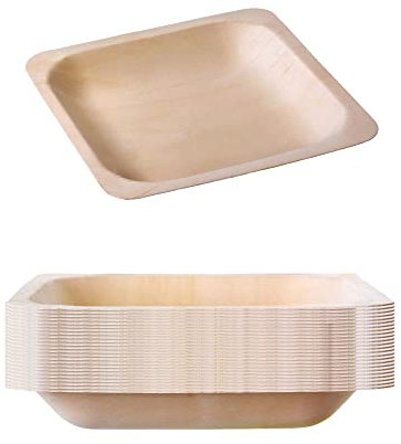 GRÄWE - Lot de 25 assiettes jetables en bois - Carrées - 14,5 x 14,5 cm