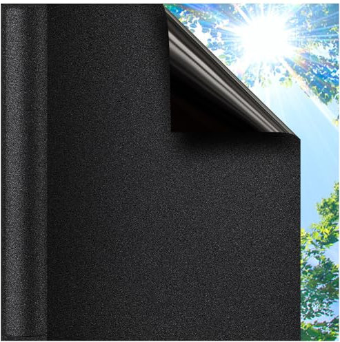 Lifetree Blackout Window Film Privacy: 96% Total Light Blocking Self-Adhesive Black Frosted Window Film for Glass Windows No Glue Static Cling for Baby Nursery, Day Sleeping (Black, 44.5 * 300cm)