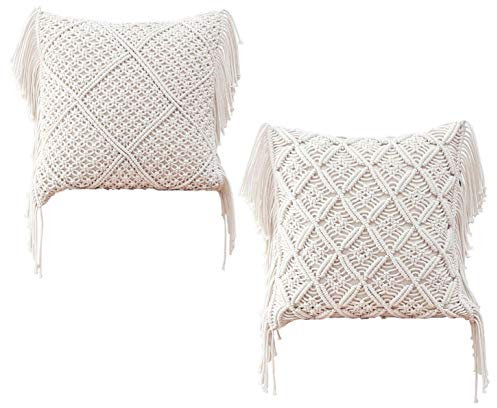 Hayisugal Kissenbezug Boho Makramee Kissen Dekorative Kissenbezug 2 stück 100% Baumwolle Dekokissen Boho Kissenbezüge Quaste Decor Kissenhülle für Sofa Couch Büro Schlafzimmer Wohnzimmer