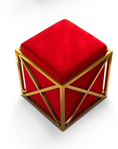 NEUERRAUM Luxus Sitzhocker Hocker Fußhocker roter Samt mit goldenem Fuß. sehr stabil-