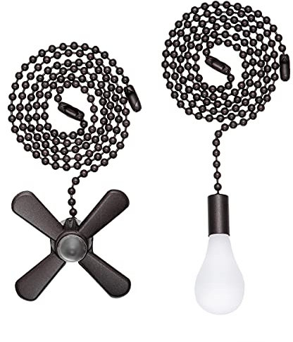 SmoTecQ Ceiling Fan Pull Chain Extender, 2 Pieces 24-inch Extension Chain with Decorative Light Bulb and Fan Cord, ORB Color