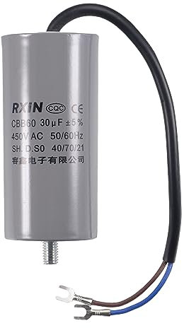 sourcing map CBB60 Run Capacitor 30uF 450V AC 2 Wires 50/60Hz Cylinder 96x45mm with Terminal, M8 Fixing Stud for Air Compressor Water Pump Motor