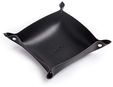 SANQIANWAN Leder-Schmucktablett für Damen und Herren, tragbarer Eingangstisch, Nachttisch, Schreibtisch, Tablett, kleiner Auffangbehälter, Reiseschale für Schlüssel, Geldbörse, Uhr, Münze (Schwarz-B)