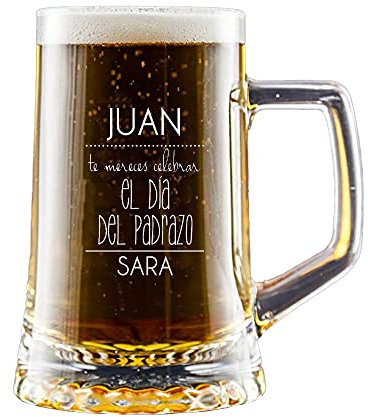 CALLE DEL REGALO Jarra de Cerveza grabada con vuestros Nombres en Estuche de cartón