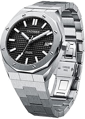 CADISEN Mechanische Automatik Uhr Herren Mit Gangreserve Wasserdicht Saphirglas Uhren männer (Schwarzes Gitter)…