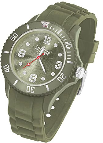 Taffstyle Armbanduhr Silikon Analog Quarz Uhr Farbige Sport Sportuhr Damen Herren Kinder Unisex 43mm Olivgrün