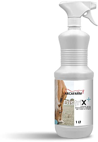 Spray Districante Naturale per Cavalli 1 lt Distrix, Lucidante Coda Criniera Manto, Detergente Pulizia Pelo rimuovi sporco, lozione a secco per nodi, rende manto morbido e setoso, 100% Made in Italy