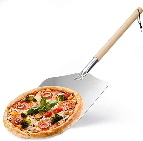 Palas para Pizzas, Pala de Aluminio de Tamaño Grande, Pala de Pizza de Aluminio con Mango de Madera, Palas para Pizzas Profesional, Pala para Pizza para Horno Accesorios y Piedra para Pizza Shovel