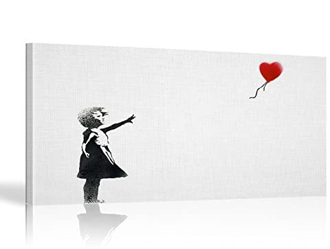 KADING Banksy Graffiti Art Leinwand Gemälde Mädchen mit rotem Ballon Poster und Drucke Street Wall Art Bild Wohnzimmer Dekor 40x70cm Mit Rahmen