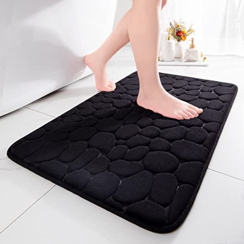 chakme Badematte Memoryschaum Badteppich Saugfähige Badvorleger Badezimmerteppich Duschmatte Deko Fussmatte rutschfeste Matte für Badezimmer Wohnzimmer 43×61 cm, Schwarz