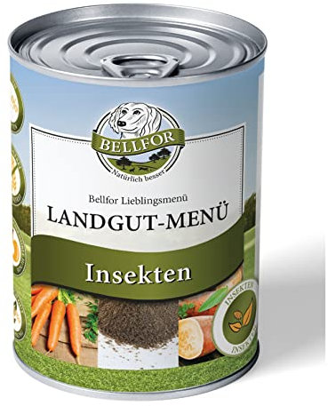 Bellfor Landgut-Menü Hochwertiges Getreidefrei Hypoallergenes Nass Hundefutter mit Insekten mit hoher Verdaulichkeit ohne tierische Nebenerzeugnisse 800 g