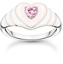THOMAS SABO Damen Ring Herz mit pinkem Stein Silber 925 Sterlingsilber, Kaltemail TR2435-041-9