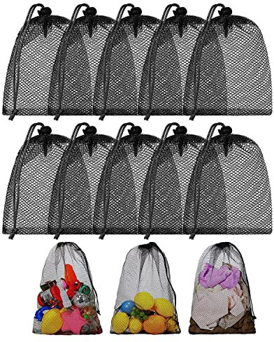 JINJUMEI 10 Piezas Bolsas Malla Nailon, Bolsas de Cordón de Malla, Bolsa de Almacenamiento Multifuncional, Bolsa de Red Duradera para Gimnasio, Viajes, Deporte, natación