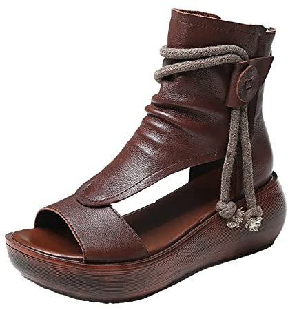 Stivaletti da donna con plateau con zeppa, con suola spessa, alla moda, morbidi, alla moda, per bambini, da spiaggia, estivi, traspiranti, casual, marrone, 37 EU