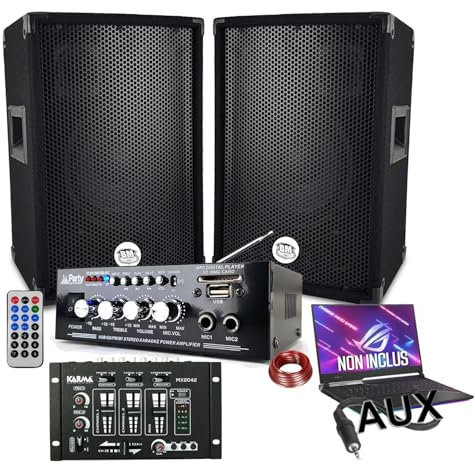 Pack sono 600W, AMPLI USB BLUETOOTH + 2 ENCEINTES 300W + Table de mixage USB, Câblages complet, PA DJ SONO MIX SOIREE MAISON BAR