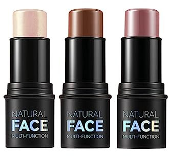 3pcs Contour Highlighter Blush Sticks - Long Lasting Waterproof Light Multi Stick Face Makeup - Bronzer Contour & Shimmer Pearl Highlighter Cream Blush Stick for Cheeks & Lips (A Set)