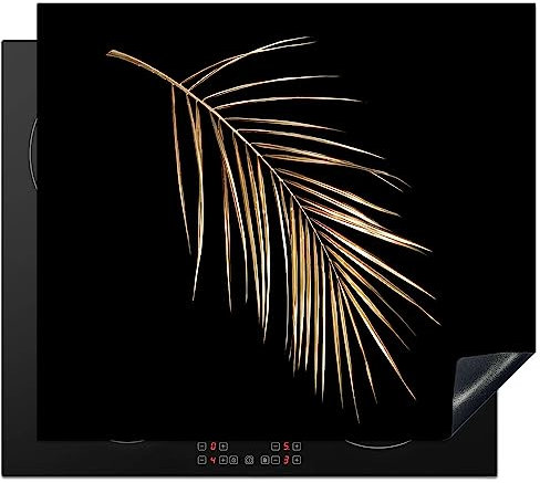 KitchenYeah© Protection Pour Plaque Induction 57x51 cm Plaque de Deco Cuisine Protégé Cache De Cuisson Vitroceramique Plantes - Or - Noir - Feuilles - Luxe